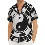 Black And White Chinese Zodiac Print Men's Deep V-Neck Shirt