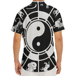 Black And White Chinese Zodiac Print Men's Deep V-Neck Shirt