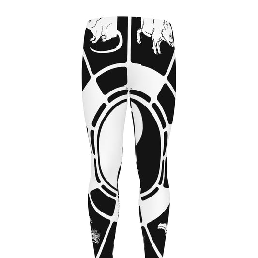 Black And White Chinese Zodiac Print Men's leggings