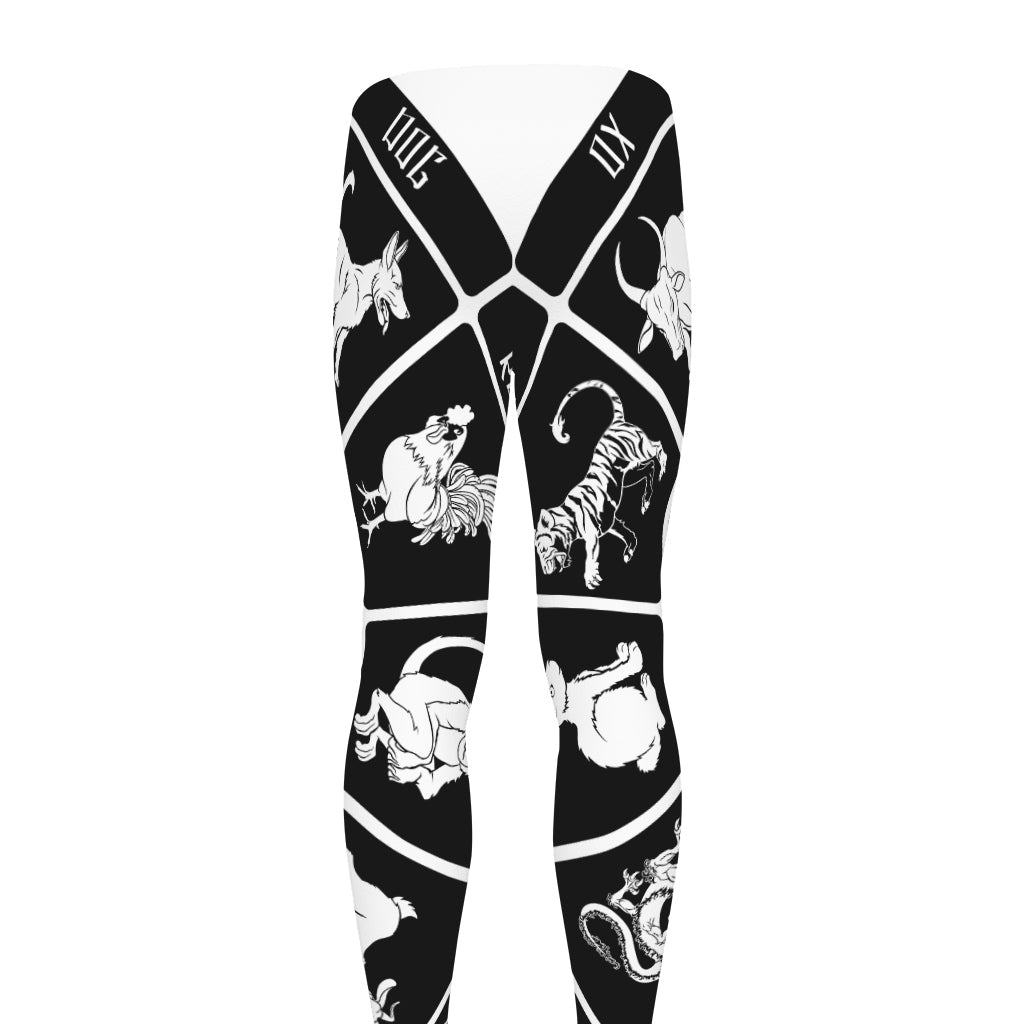 Black And White Chinese Zodiac Print Men's leggings