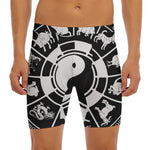 Black And White Chinese Zodiac Print Men's Long Boxer Briefs