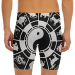 Black And White Chinese Zodiac Print Men's Long Boxer Briefs