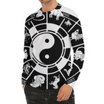 Black And White Chinese Zodiac Print Men's Long Sleeve Rash Guard