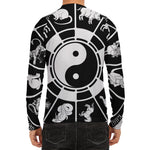 Black And White Chinese Zodiac Print Men's Long Sleeve Rash Guard