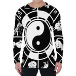 Black And White Chinese Zodiac Print Men's Long Sleeve T-Shirt
