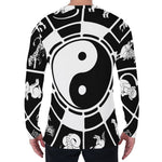 Black And White Chinese Zodiac Print Men's Long Sleeve T-Shirt