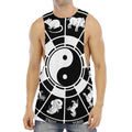 Black And White Chinese Zodiac Print Men's Muscle Tank Top