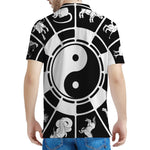 Black And White Chinese Zodiac Print Men's Polo Shirt