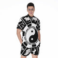 Black And White Chinese Zodiac Print Men's Romper