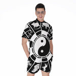 Black And White Chinese Zodiac Print Men's Rompers