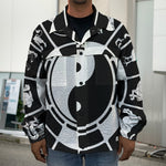 Black And White Chinese Zodiac Print Men's Shirt Jacket