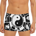 Black And White Chinese Zodiac Print Men's Short Boxer Briefs