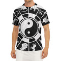 Black And White Chinese Zodiac Print Men's Short Sleeve Rash Guard