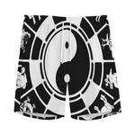 Black And White Chinese Zodiac Print Men's Sports Shorts