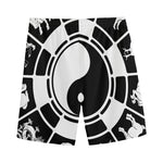 Black And White Chinese Zodiac Print Men's Sports Shorts