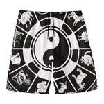 Black And White Chinese Zodiac Print Men's Swim Trunks