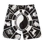 Black And White Chinese Zodiac Print Men's Swim Trunks