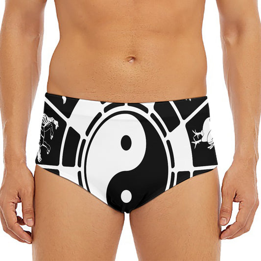 Black And White Chinese Zodiac Print Men's Triangle Swim Briefs