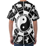 Black And White Chinese Zodiac Print Men's Velvet T-Shirt