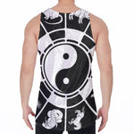 Black And White Chinese Zodiac Print Men's Velvet Tank Top
