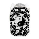 Black And White Chinese Zodiac Print Mesh Laundry Hamper