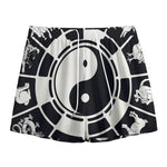 Black And White Chinese Zodiac Print Mesh Shorts
