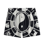 Black And White Chinese Zodiac Print Mesh Shorts