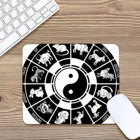 Black And White Chinese Zodiac Print Mouse Pad