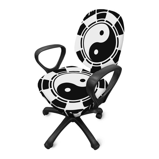 Black And White Chinese Zodiac Print Office Chair Cover