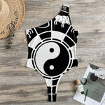 Black And White Chinese Zodiac Print One Shoulder Bodysuit