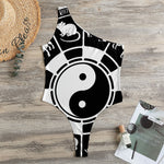 Black And White Chinese Zodiac Print One Shoulder Bodysuit