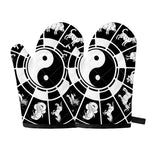 Black And White Chinese Zodiac Print Oven Mitts