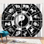 Black And White Chinese Zodiac Print Pencil Pleat Curtains