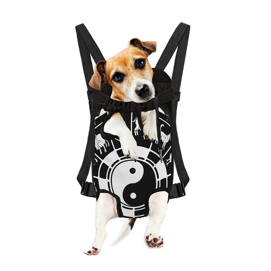 Black And White Chinese Zodiac Print Pet Carrier Backpack