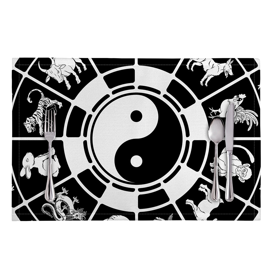 Black And White Chinese Zodiac Print Placemat