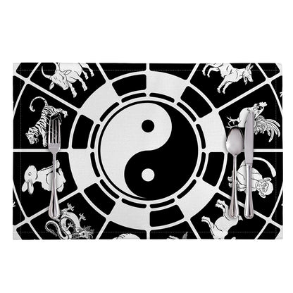 Black And White Chinese Zodiac Print Placemat