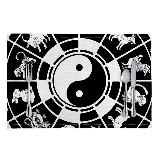 Black And White Chinese Zodiac Print Placemat