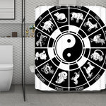 Black And White Chinese Zodiac Print Polyester Shower Curtain