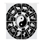 Black And White Chinese Zodiac Print Polyester Shower Curtain