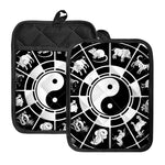 Black And White Chinese Zodiac Print Pot Holders With Pocket
