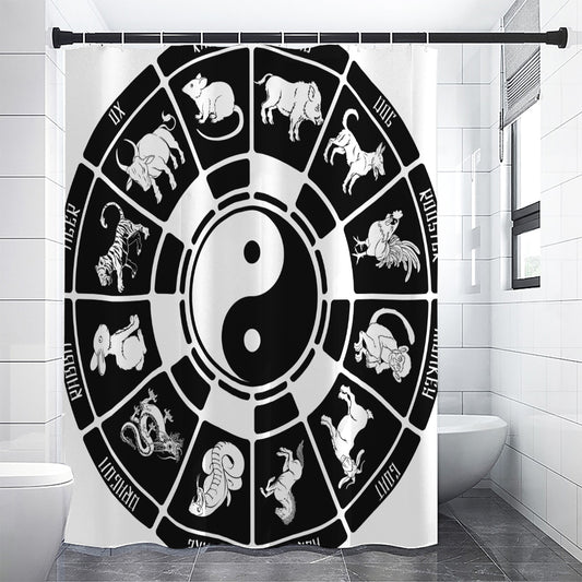 Black And White Chinese Zodiac Print Premium Shower Curtain