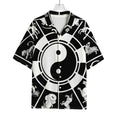 Black And White Chinese Zodiac Print Rayon Hawaiian Shirt