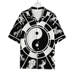 Black And White Chinese Zodiac Print Rayon Hawaiian Shirt