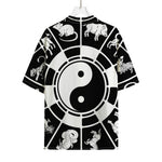 Black And White Chinese Zodiac Print Rayon Hawaiian Shirt
