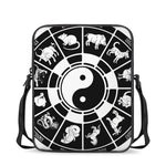 Black And White Chinese Zodiac Print Rectangular Crossbody Bag