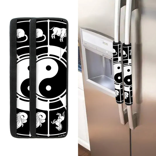 Black And White Chinese Zodiac Print Refrigerator Handle Covers