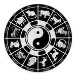 Black And White Chinese Zodiac Print Round Floor Mat