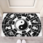 Black And White Chinese Zodiac Print Rubber Doormat