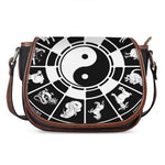 Black And White Chinese Zodiac Print Saddle Bag