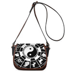 Black And White Chinese Zodiac Print Saddle Bag